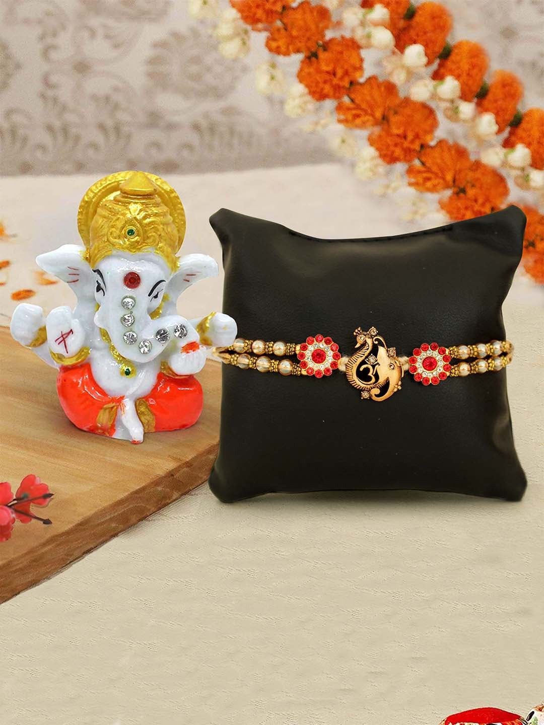 Multicolored Rakhi with Mini Ganesha Idol Combo Gift Set
