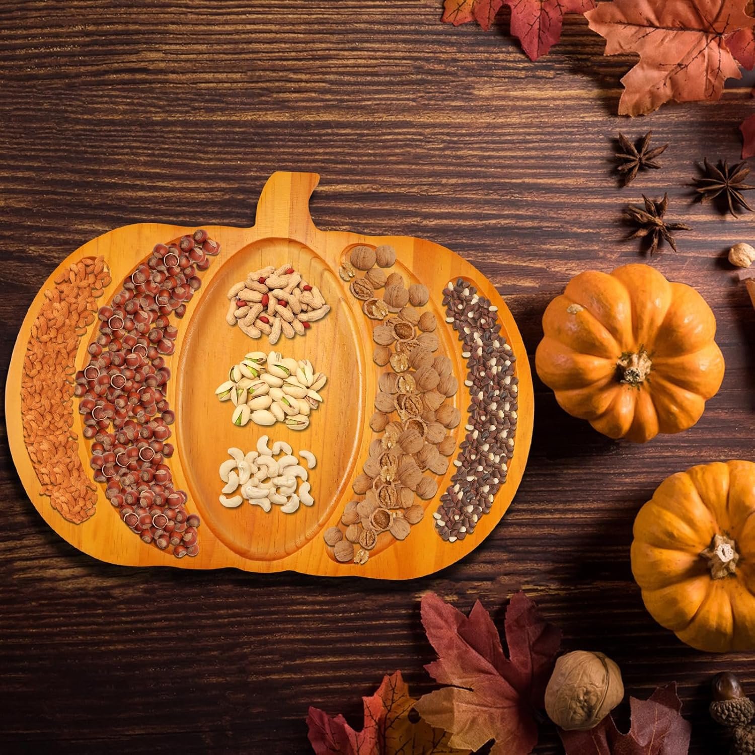 Fall Harvest Large Pumpkin Wooden Serving Platter