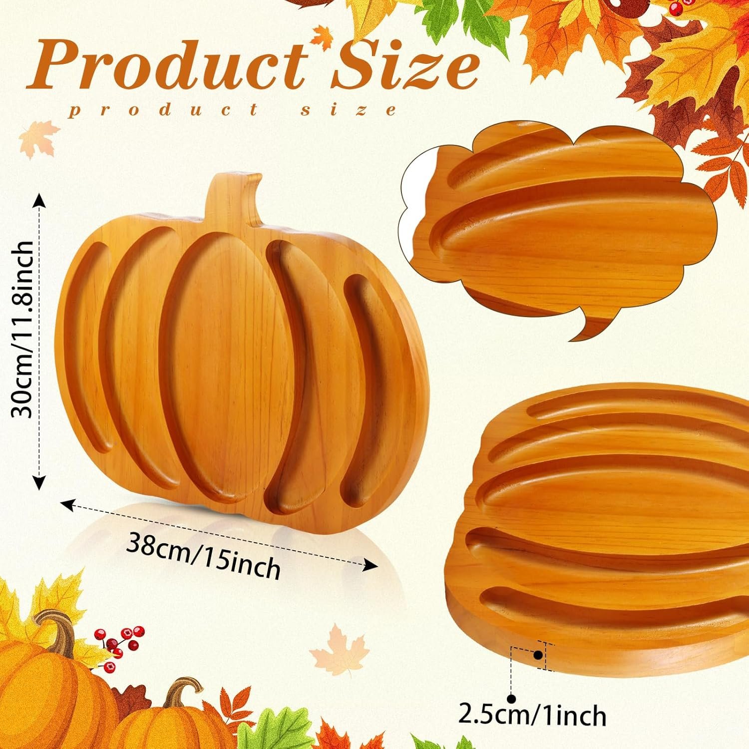 Fall Harvest Large Pumpkin Wooden Serving Platter