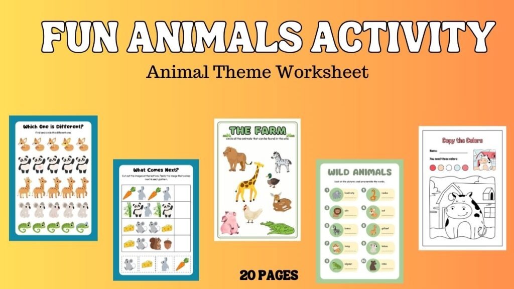 Fun Animals Activity Printable Worksheet for Kids - Gift Ideass