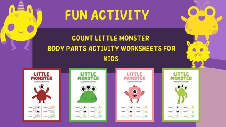 Fun Activity: Count Little Monster Body Parts Activity Worksheets for ...