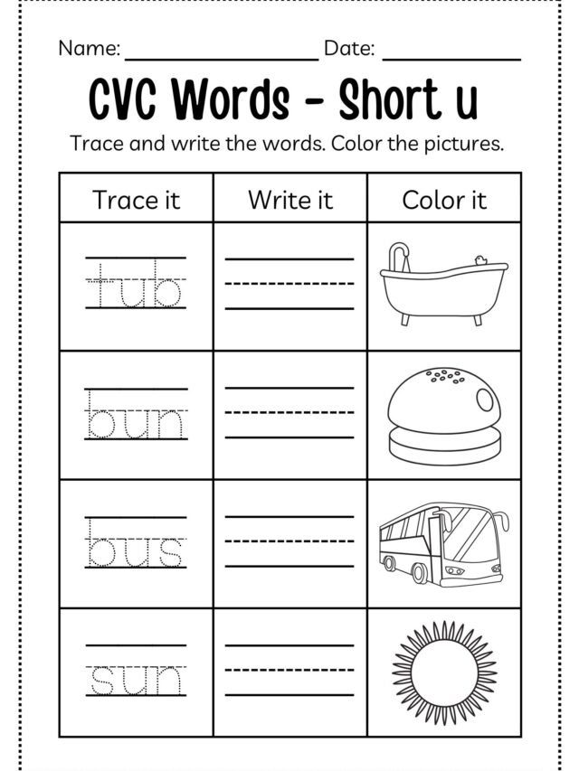Free CVC Words Worksheets for Kids