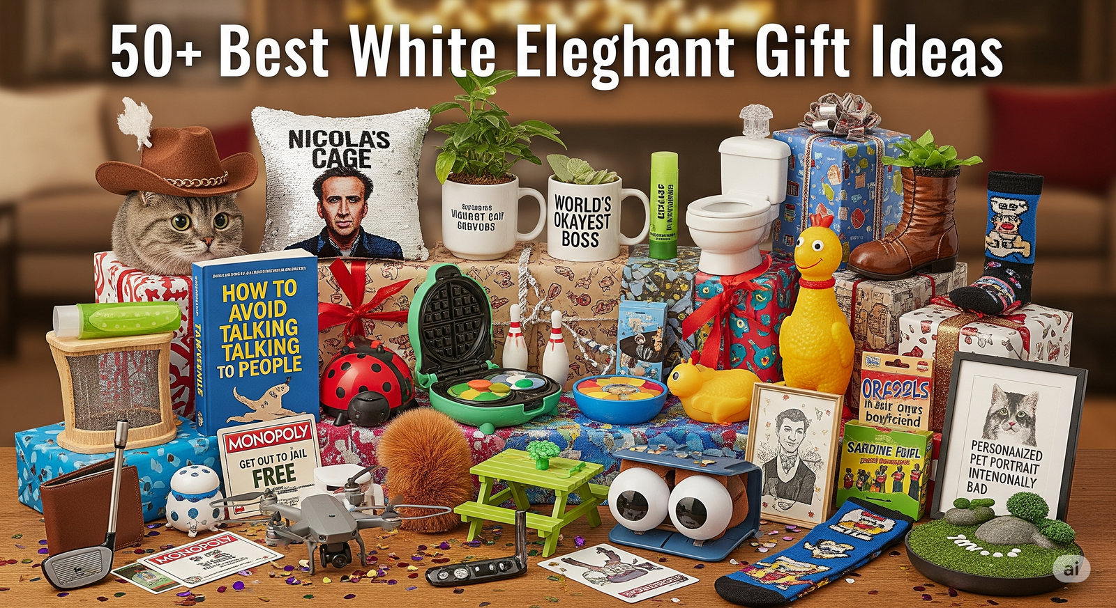 White Elephant Gift Ideas - Wrapped Funny and Useful Gifts for Holiday Party