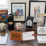 Boyfriend receiving a creative birthday gift from girlfriend