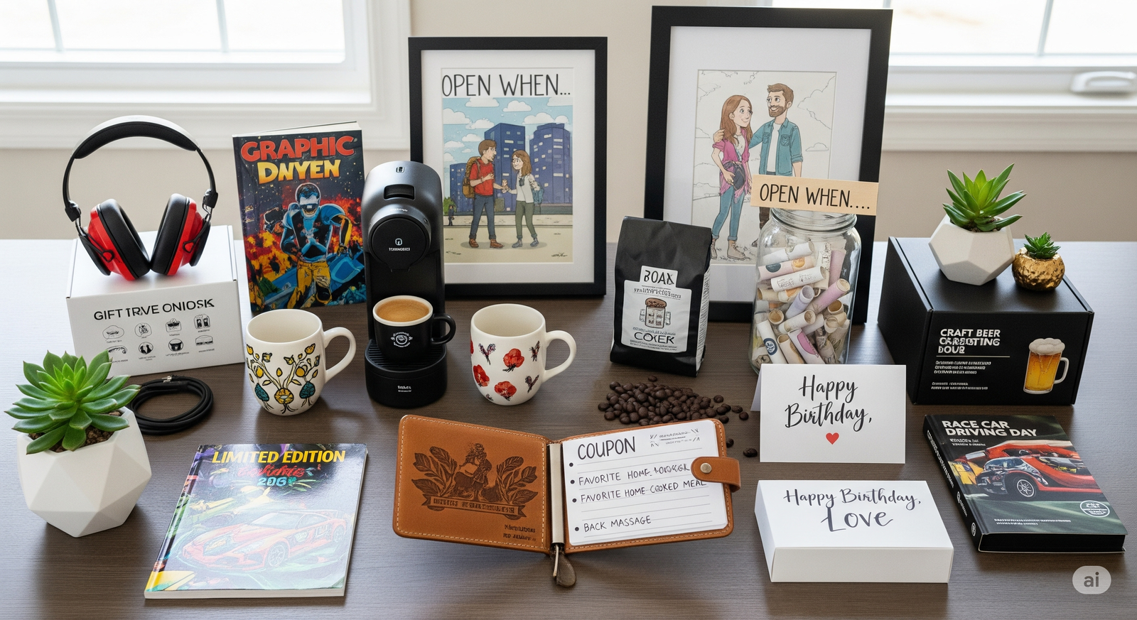 Boyfriend receiving a creative birthday gift from girlfriend
