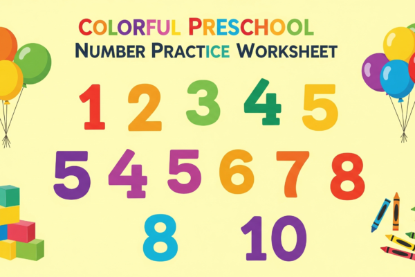 Colorful Preschool Number Practice Worksheet