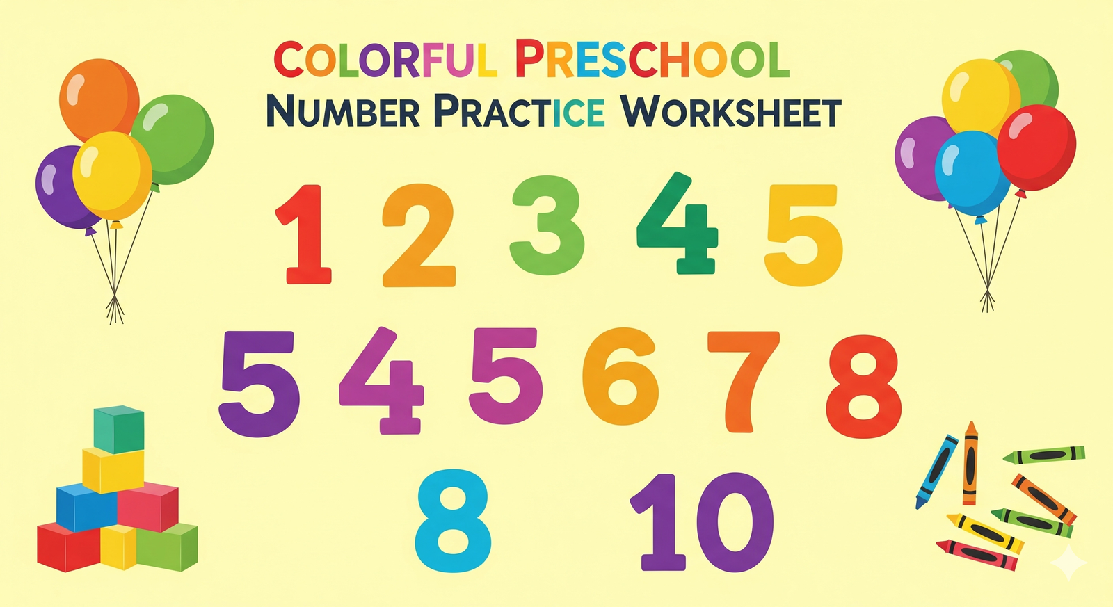 Colorful Preschool Number Practice Worksheet